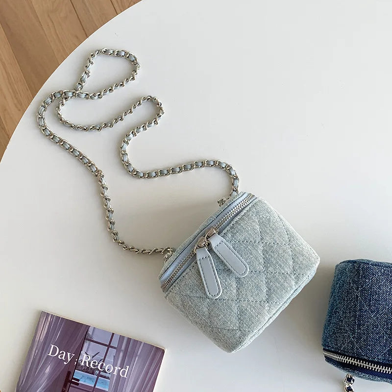 Mini Denim Crossbody Bags for Women | Lingge Chains Shoulder Bag & Fashion Brands Box Bag (Lipstick Coins Purses & Handbags)