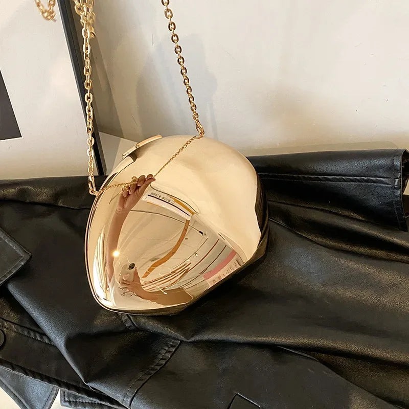 Designer Acrylic Shell Shape Clutch Bag | Gold Silver Women's Evening Party Bag & Cute Shiny Metal Shoulder Crossbody Bags (Small Purse)