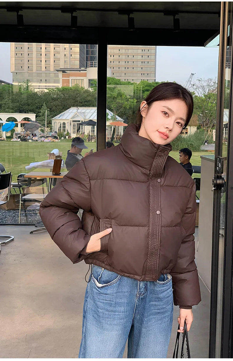 Women Winter Cropped Jacket – Warm Cotton-Padded Puffer Coat