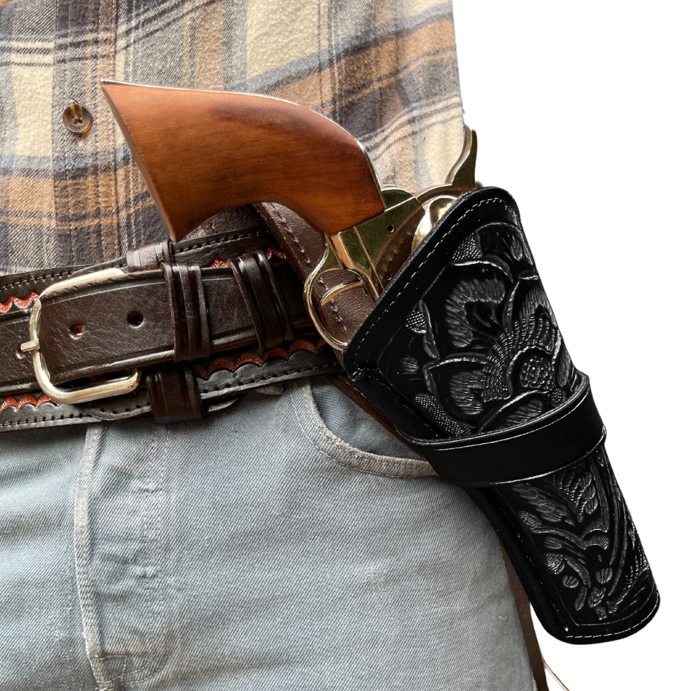 Cross Draw Tooled Leather Holster - Black