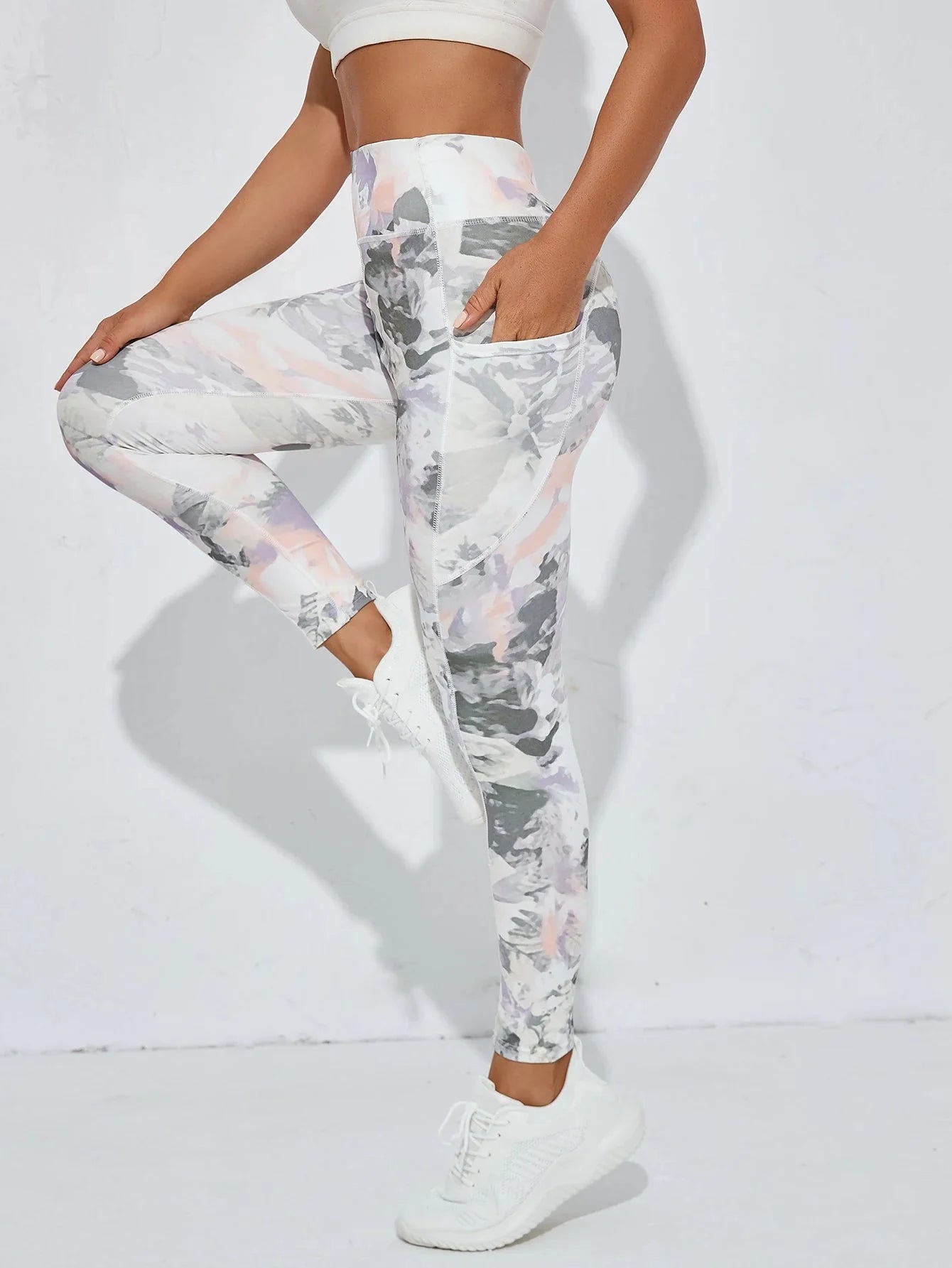 Printed High-Waist Pocket Fitness Pants Women