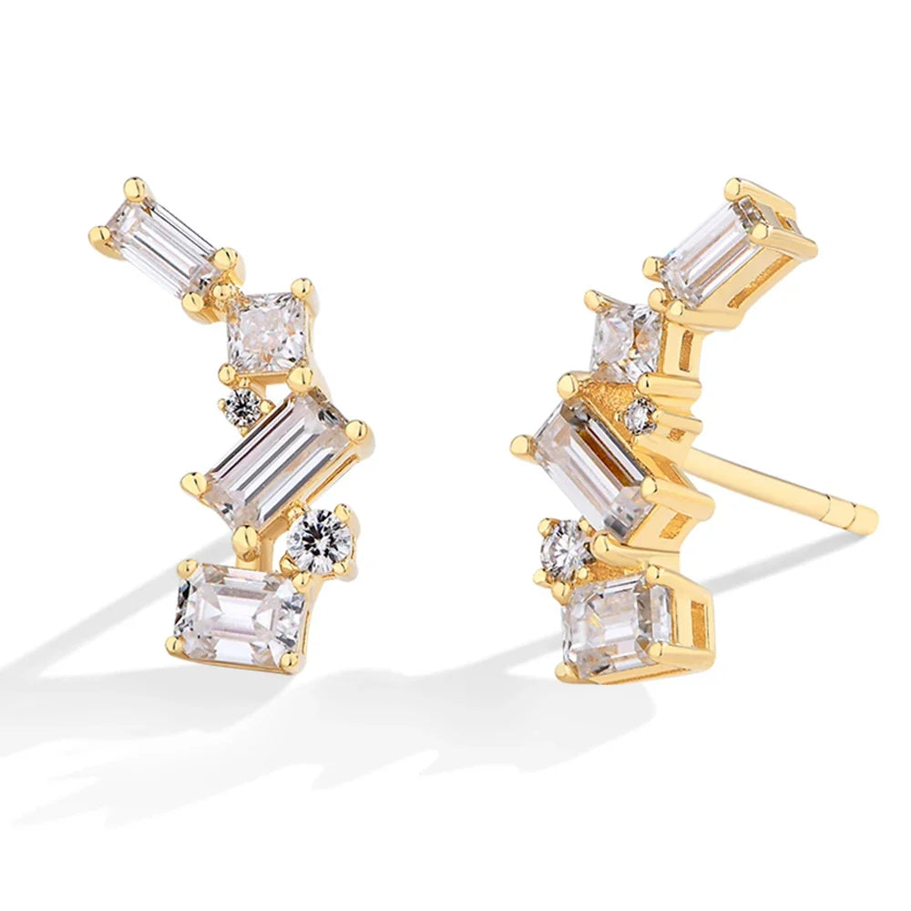 Moissanite Stud Earrings for Women S925 Sterling Silver Lab Diamond Baguette shape Irregular Earring Engagement Jewelry