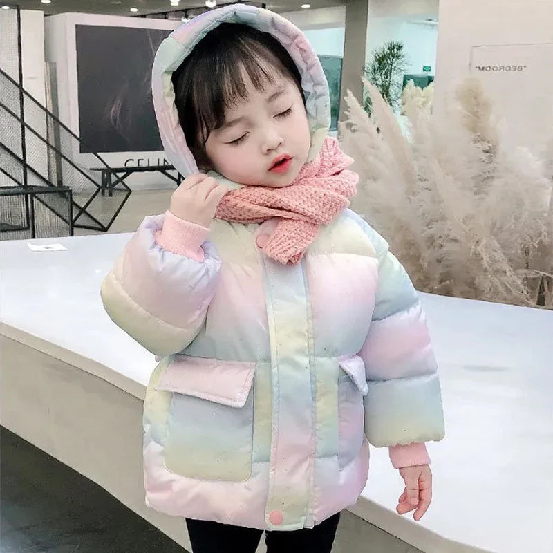 New  Fashion Colorful Unicorn Jackets For Girls Coat Winter Warm Hooded Parka Snowsuit Cute Wing Children Outerwear Clothing