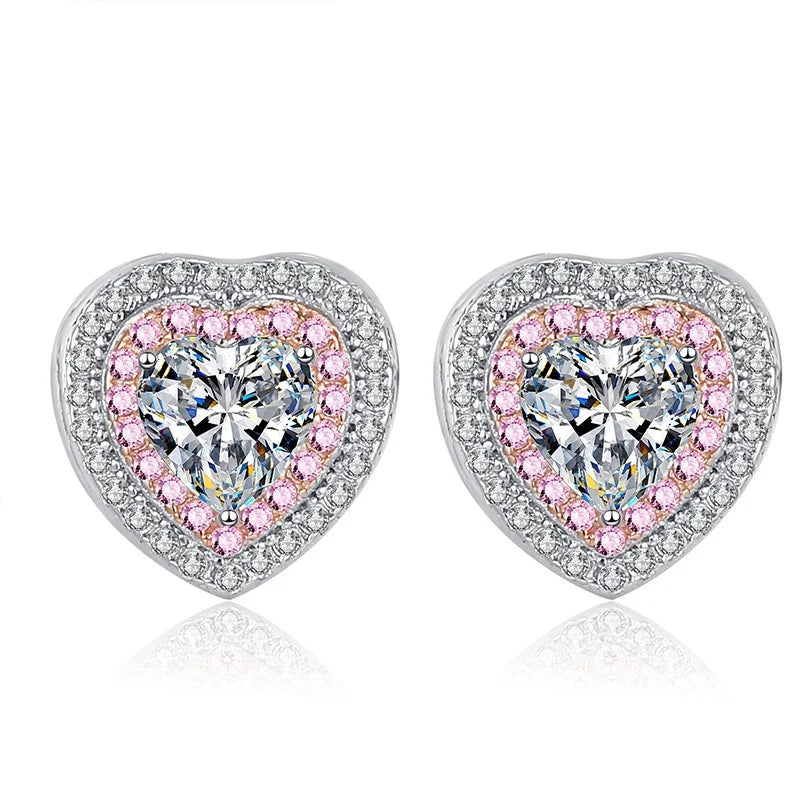 NeeTim 0.5ct Moissanite Earrings for Women Heart Shaped Lab Diamond Ear Studs 925 Sterling Silver Party Wedding Fine Jewelry
