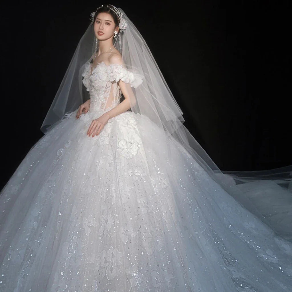 Shiny Wedding Dress Applique Sweetheart EDL106