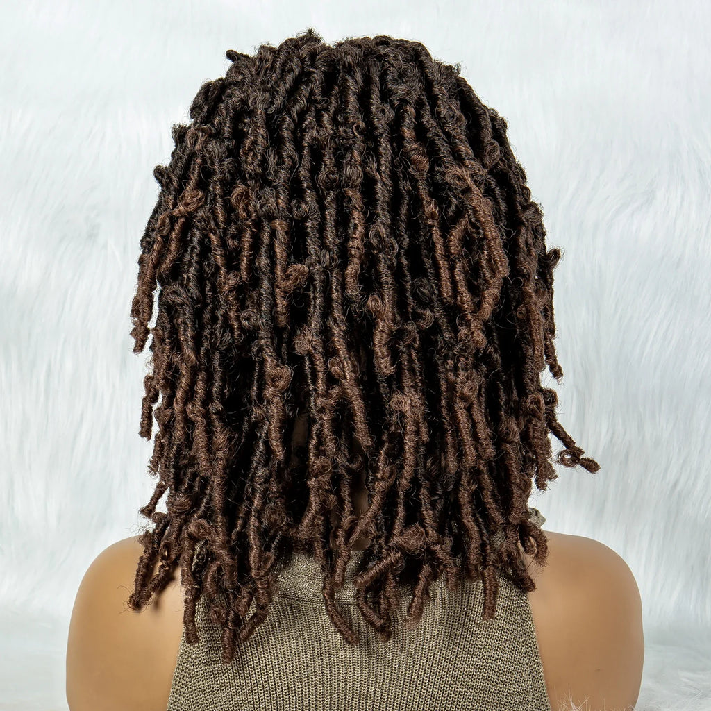 16" Short Knotless Butterfly Locs Wig | Synthetic Lace Front