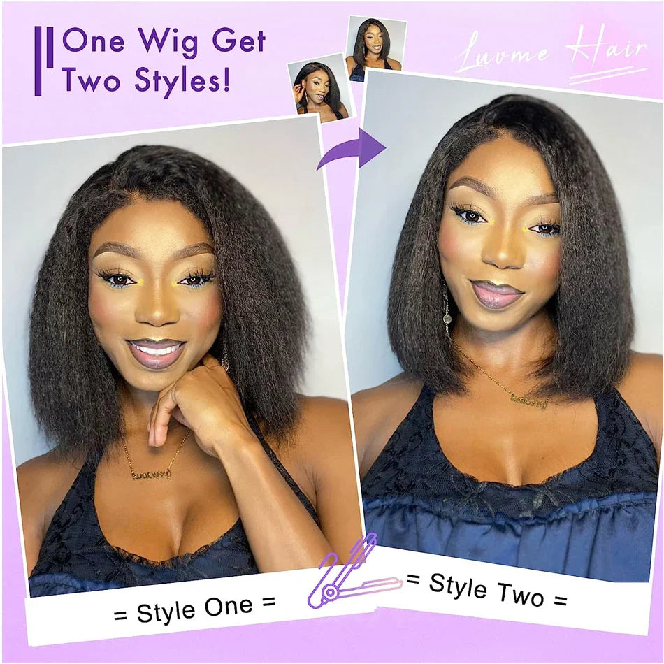 13x4 Glueless Kinky Straight Bob Wig | Ready-to-Wear | Brazilian Remy Hair | HD Transparent Lace