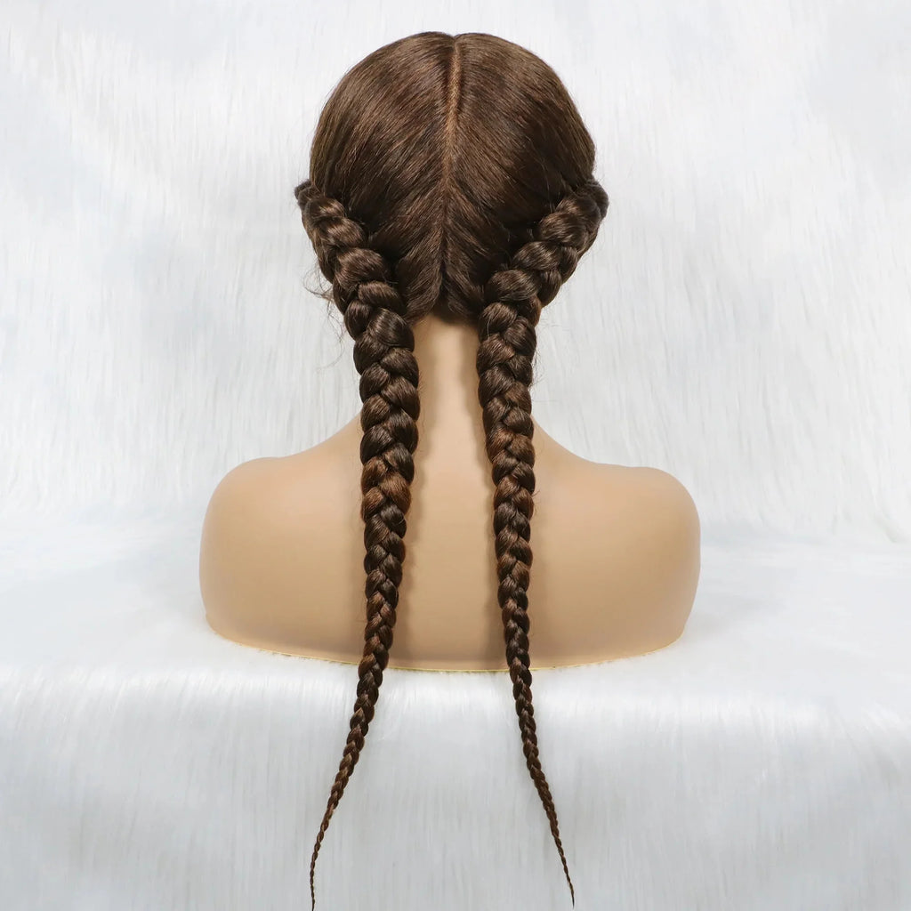 24" Dutch Cornrow Box Braid Wig | Lace Front Synthetic Wig with Baby Hair | Afro Wig for Black Women | High-Temp Fiber