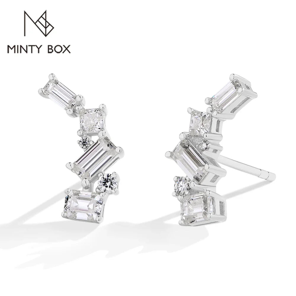 Moissanite Stud Earrings for Women S925 Sterling Silver Lab Diamond Baguette shape Irregular Earring Engagement Jewelry
