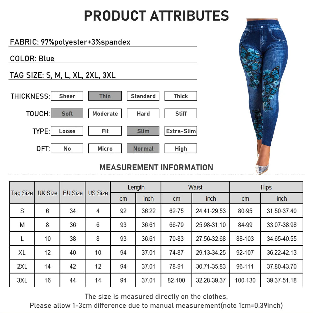 Plus Size Oversized Women High Waist Stretchy Legging Denim Look Skinny Leggings