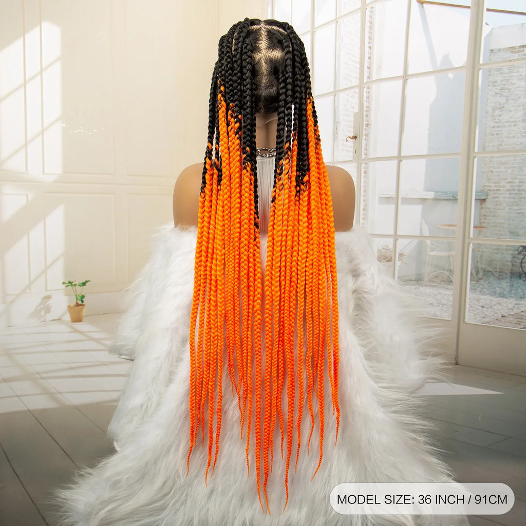 36" Big Knotless Box Braided Full Lace Wig | Cornrow Braiding Wig | Baby Hair | Synthetic Braids | For Women
