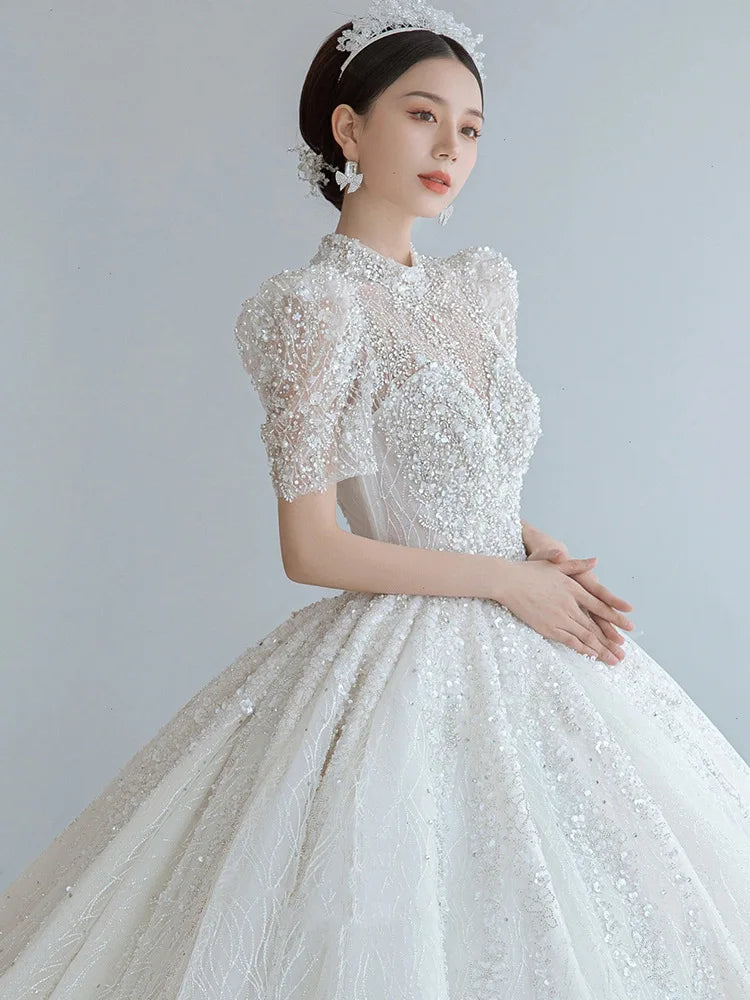 Luxury White Wedding Dress With Beads EDW151