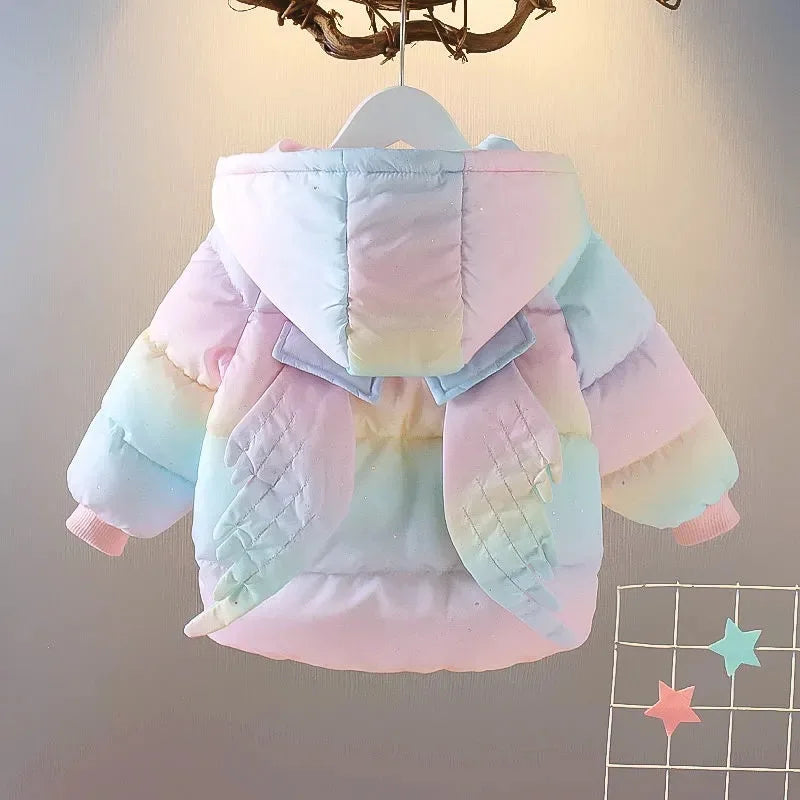 New  Fashion Colorful Unicorn Jackets For Girls Coat Winter Warm Hooded Parka Snowsuit Cute Wing Children Outerwear Clothing