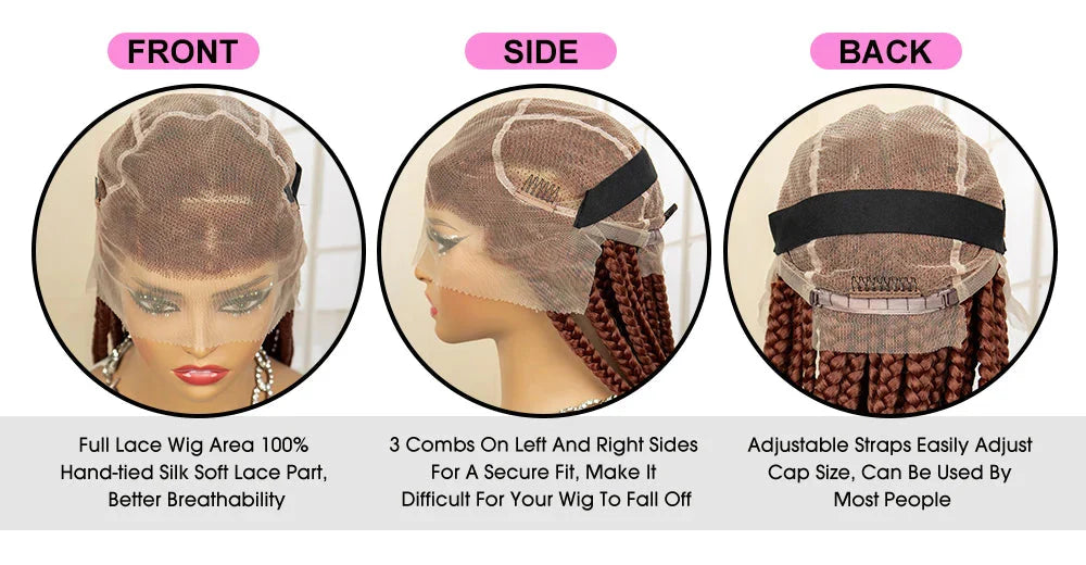 36" Big Knotless Box Braided Full Lace Wig | Cornrow Braiding Wig | Baby Hair | Synthetic Braids | For Women