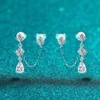 NeeTim Full Moissanite Stud Chain Earrings for Women Sparkling Lab Diamond Earring 925 Sterling Silver Women's Earrings Jewelry