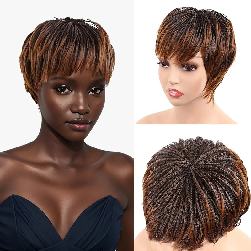 Women's Short Bob Braided Wig with Bangs | Synthetic Wigs for Everyday Wear & Christmas (Easy Style)