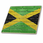 3dRose Carsten Reisinger Illustrations - National flag of Jamaica painted onto a brick wall Jamaican - Tiles (ct_156913)