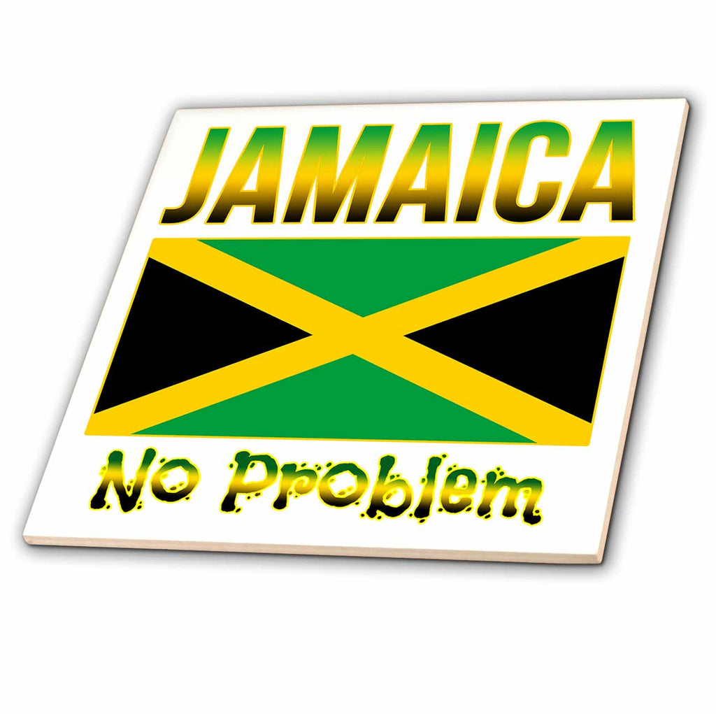 3dRose Macdonald Creative Studios – Caribbean - The National Flag of The Island of Jamaica and Phrase, No Problem. - Tiles