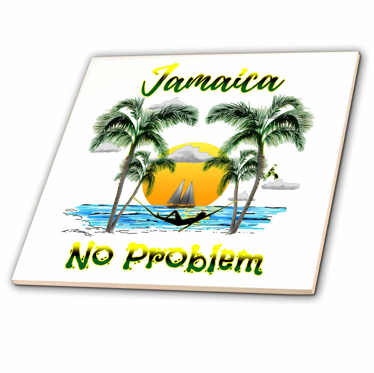 3dRose Macdonald Creative Studios – Caribbean - Relax and Enjoy The Island of Jamaica and Phrase, No Problem. - Tiles