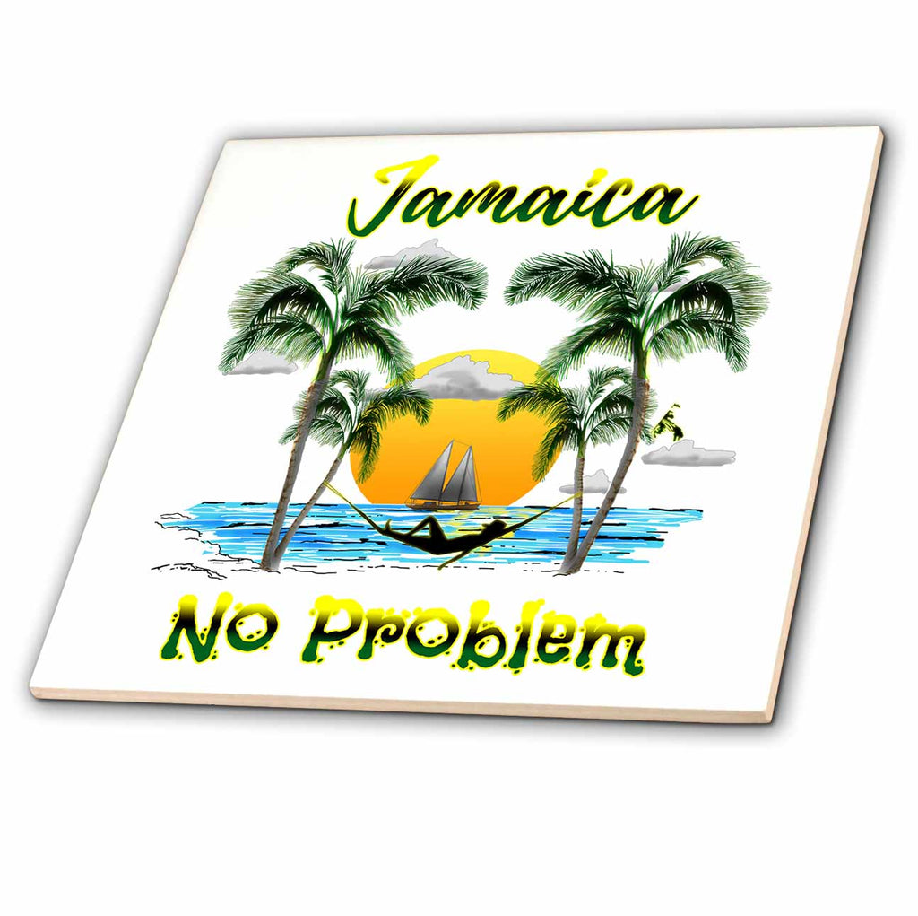 3dRose Macdonald Creative Studios – Caribbean - Relax and Enjoy The Island of Jamaica and Phrase, No Problem. - Tiles