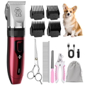 Ultimate Low Noise Dog Grooming Kit - Rechargeable Cordless Clippers for Dogs, Cats & Pets - Quiet & Efficient Red Trimmer Set