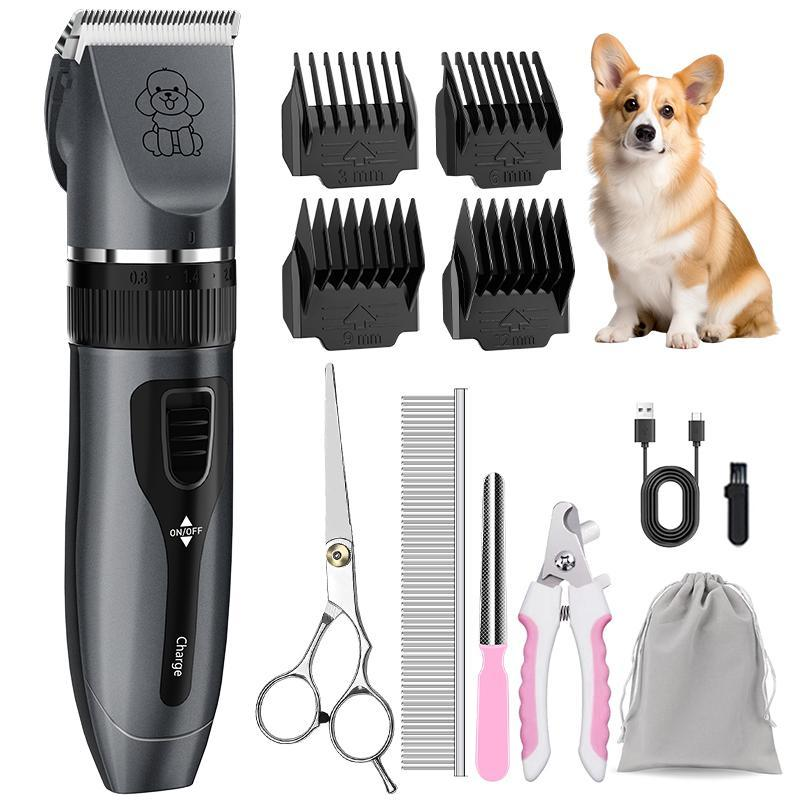 Ultimate Low Noise Dog Grooming Kit - Rechargeable Cordless Clippers for Dogs, Cats & Pets - Quiet & Efficient Red Trimmer Set