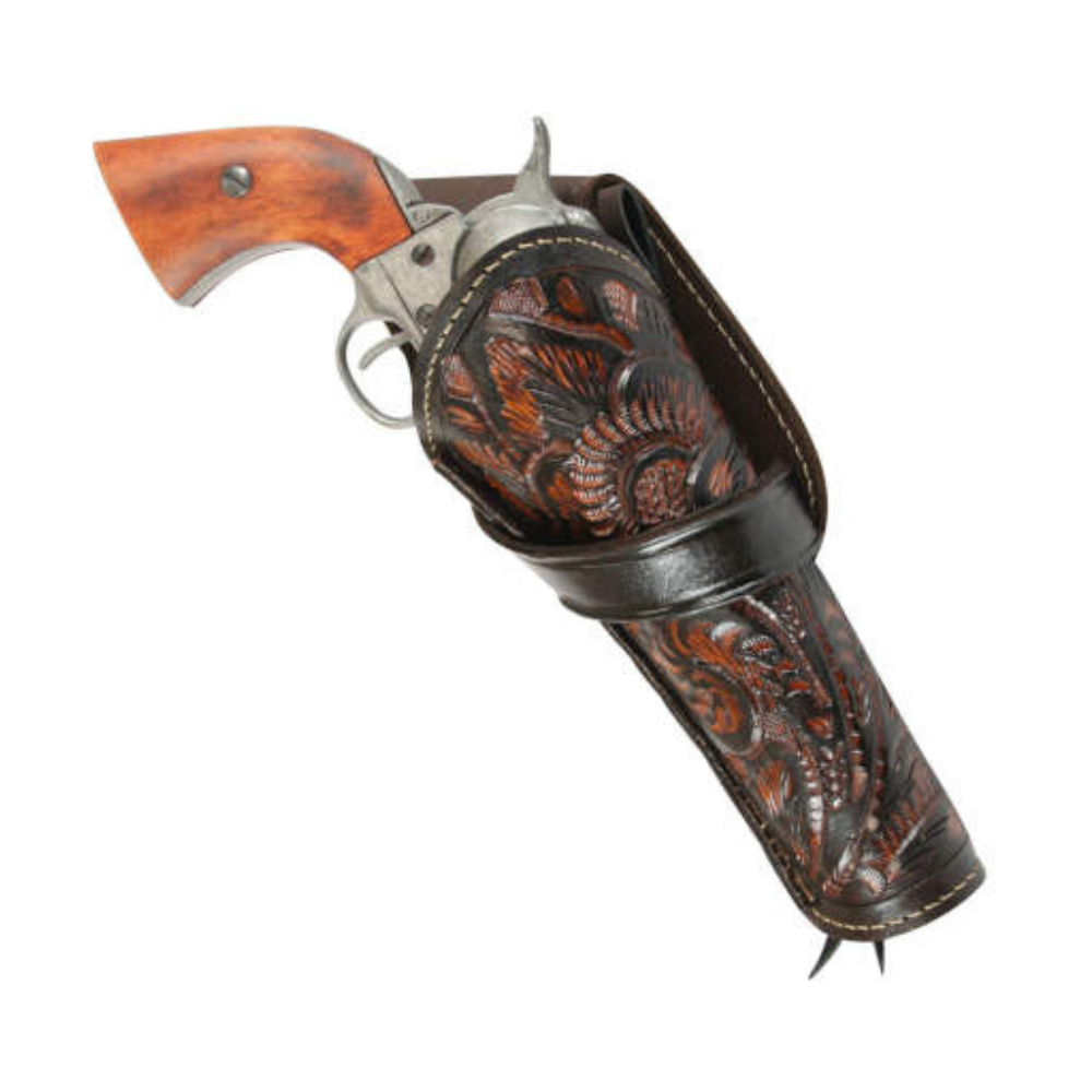 Cross Draw Tooled Leather Holster - Brown