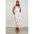 Printed Crochet Patch Pleated Dress