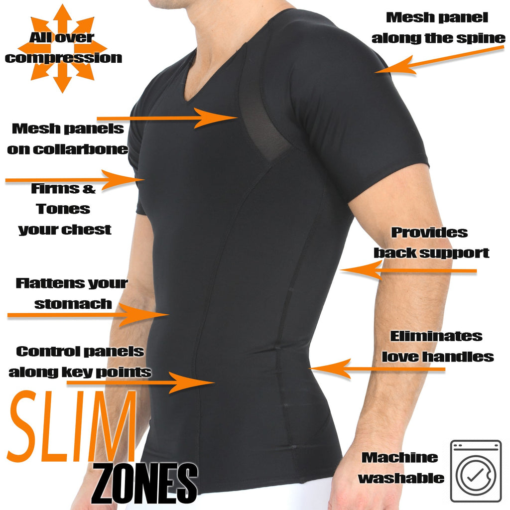 Insta Slim Compression Side & Back Power Mesh Panel V-Neck Shirt VS2307