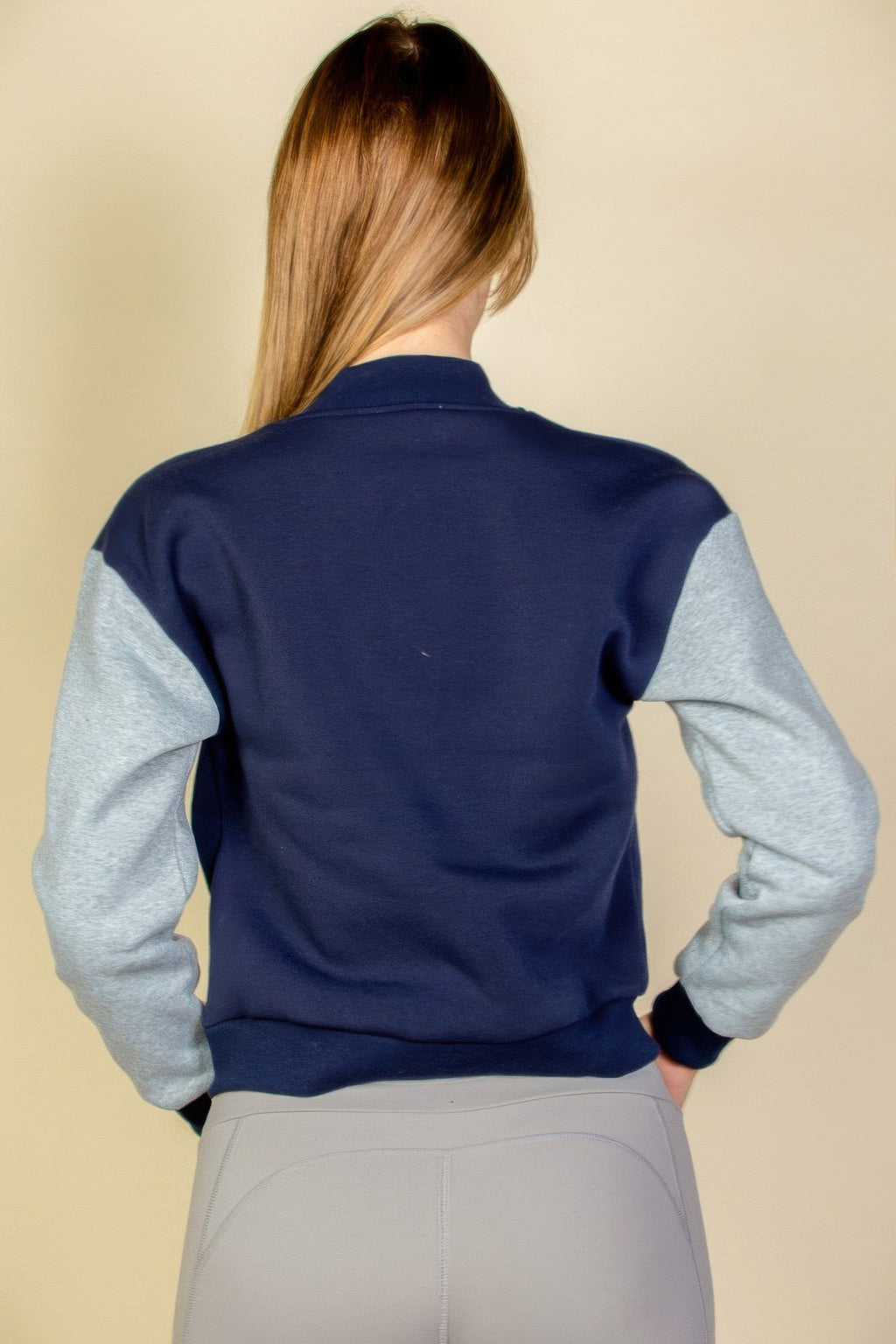 Letter Patched Striped Trim Varsity Jacket See size chart under “more details”