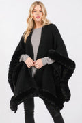 Faux Fur Trim Cape With Closure See size chart under “more details”