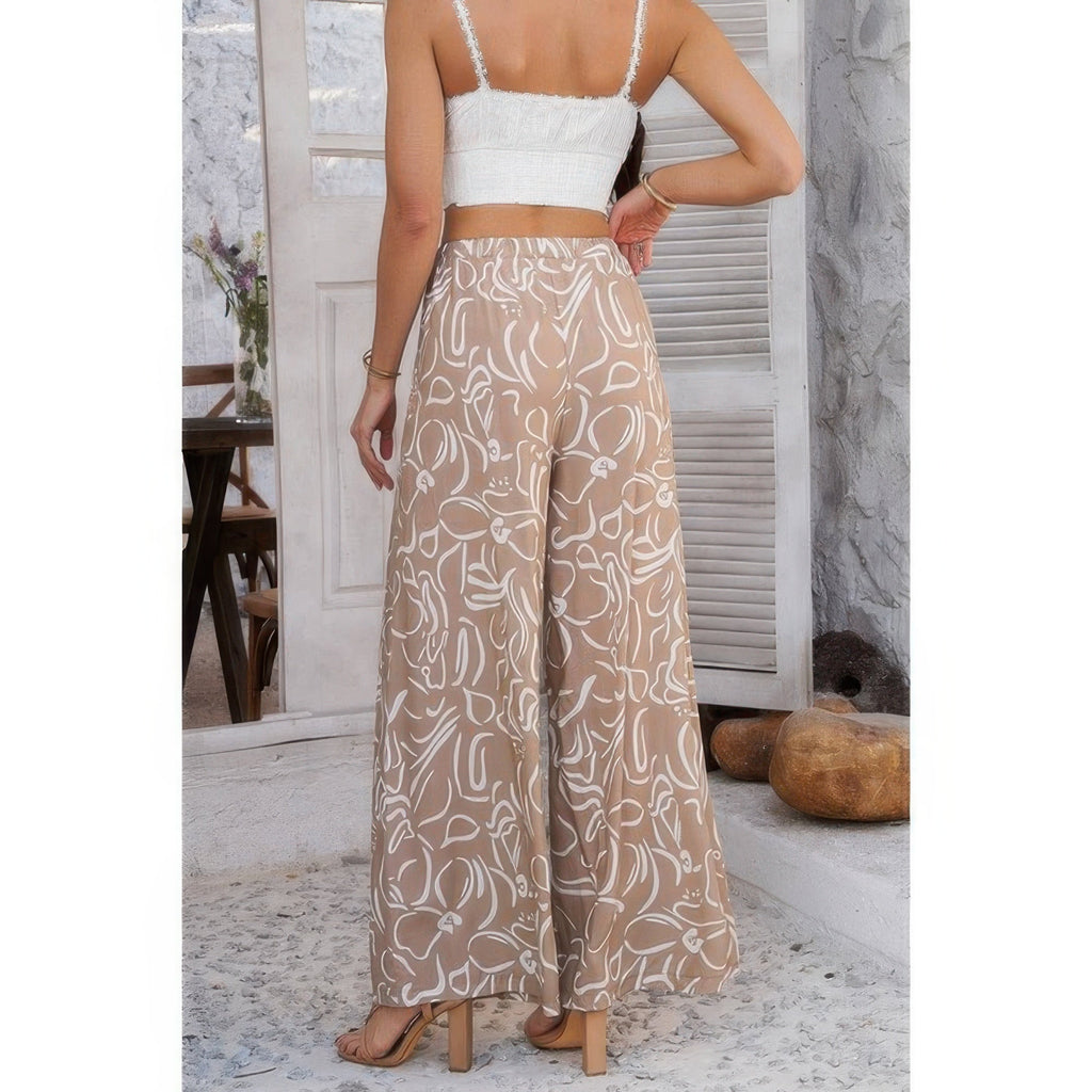 Allover Print Drawstring Pockets Wide Leg Pants See size chart under “more details”