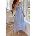 Solid Button Decor Pintuck Eyelet Shirred Dress