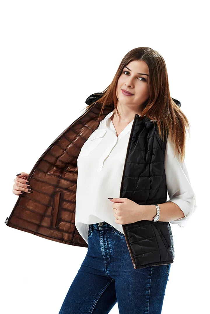 Hadley Black Leather Vest for Women in plus Sizes Too