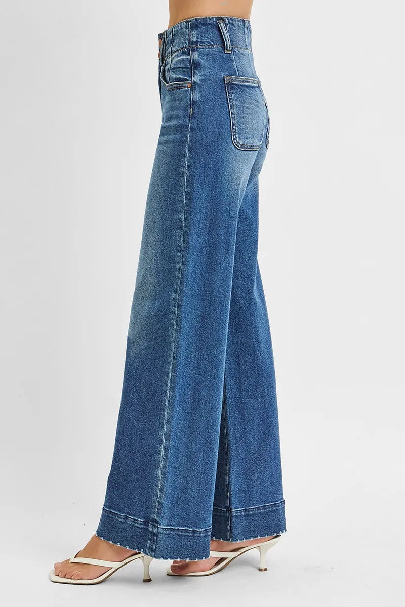RISEN Full Size High Rise Ankle Wide Seam Detailed Jeans Plus Size