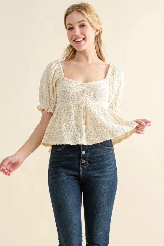 And The Why Lovely Textured and Smocked Top