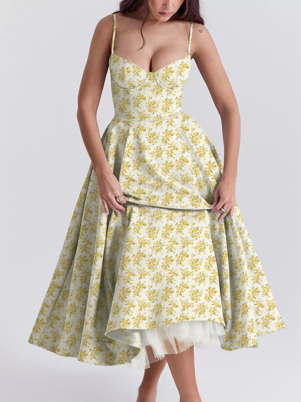 Sweetheart Neck A-Line Midi Dress