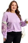 Phalaenopsis Flower Patch Colorblock Plus Size Pullover Top
