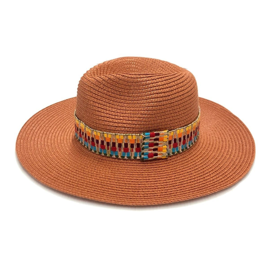 Panama Hat Rust Aztec Band Stylish Casual Accessory
