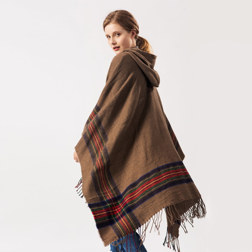 Tassel Fashion Jacquard Hooded Cape