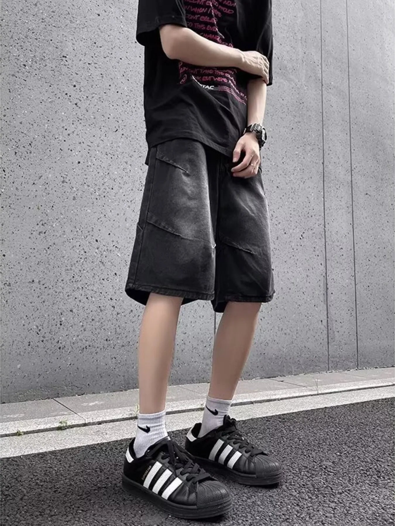Men's Full Size Vintage Wash Wide-Leg Denim Shorts Plus Size