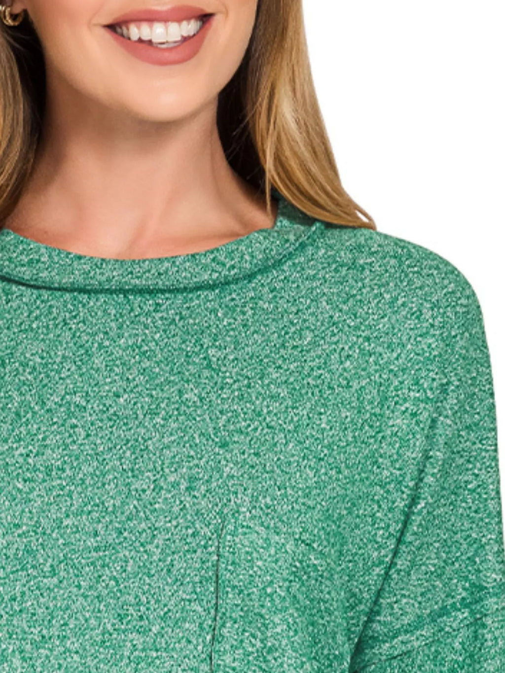 Soft Melange Hacci Round-Neck Long Sleeve T-Shirt