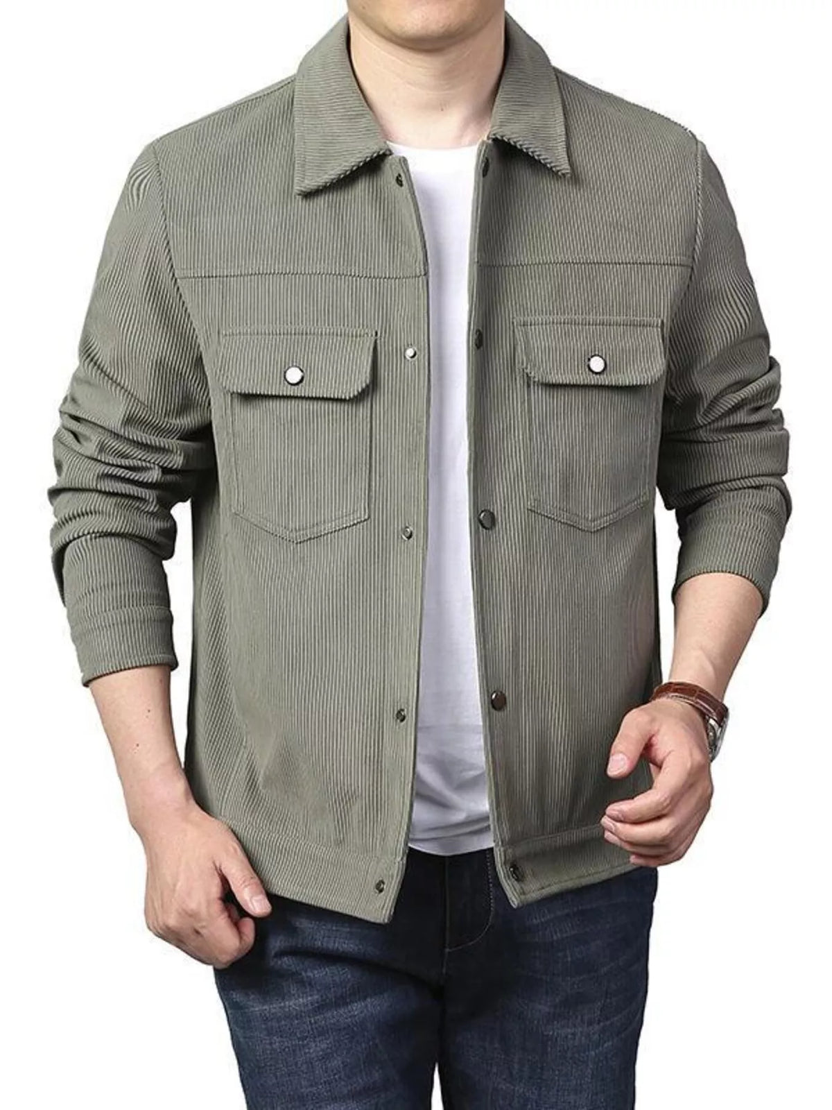 Men's Plus Size Casual Corduroy Snap-Down Jacket