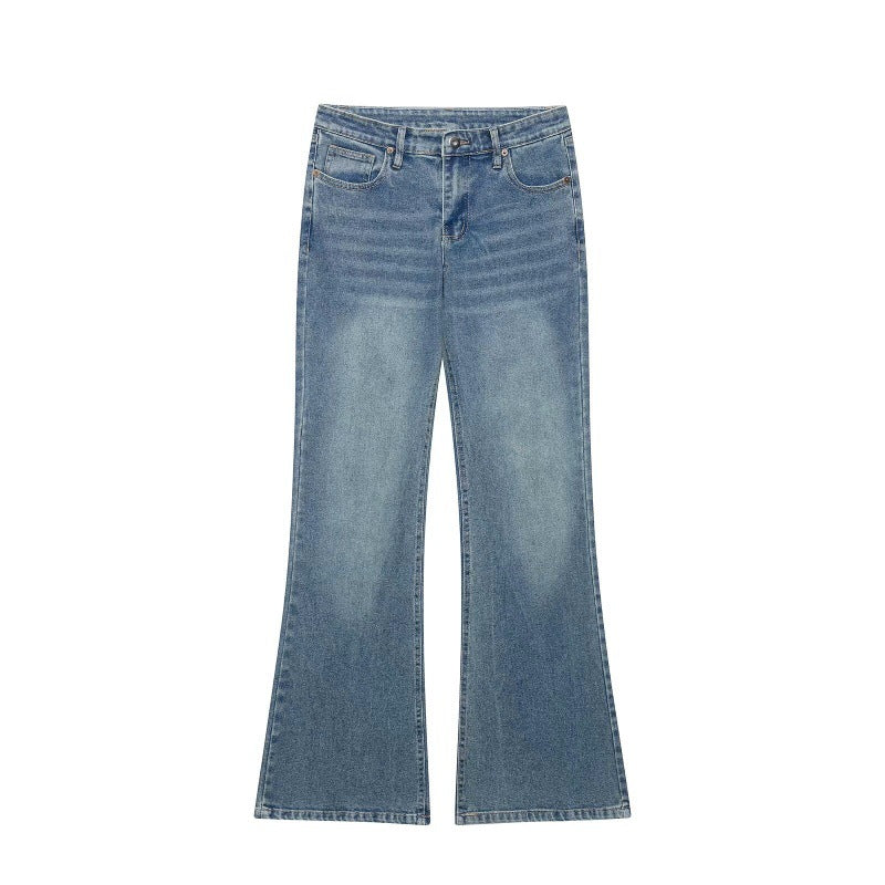 Womens Retro Loose-fit Mid-rise Turn-up-waist Denim Pants