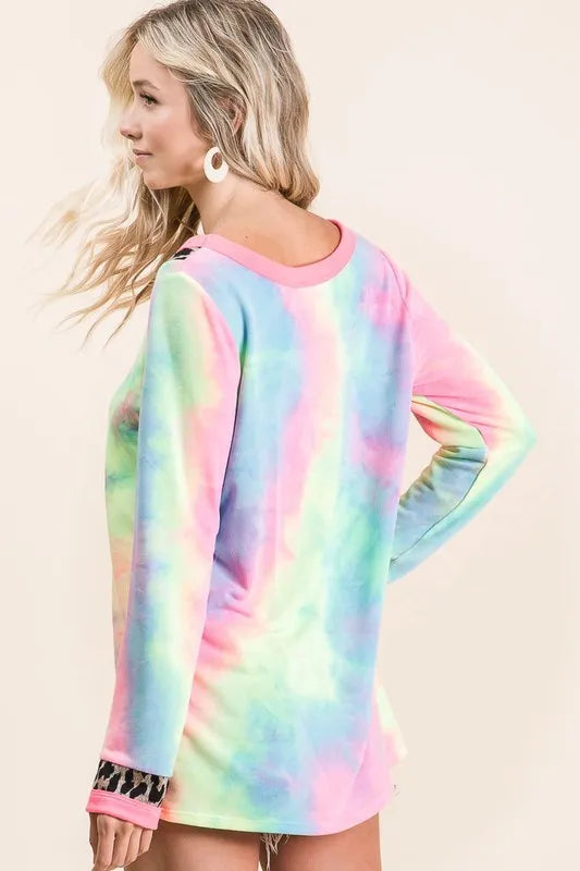 Tie Dye Terry V-Neck Top