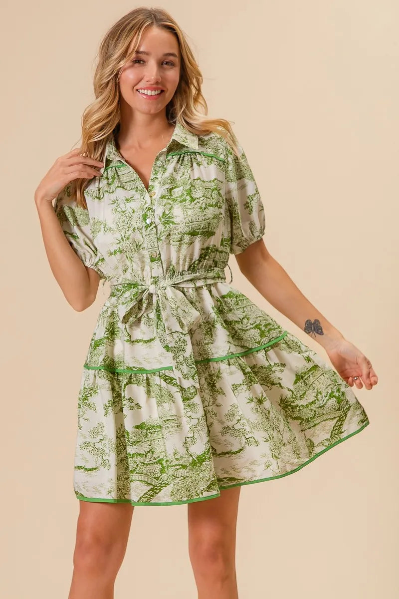 BiBi Woven Printed Tiered Dress