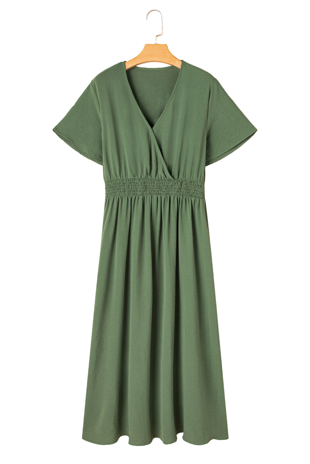 Four Leaf Clover Surplice Neckline Shirred High Waist Plus Size Maxi Dress
