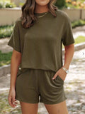 Full Size Ribbed Short Sleeve Top and Shorts Two-Piece Set Plus Size