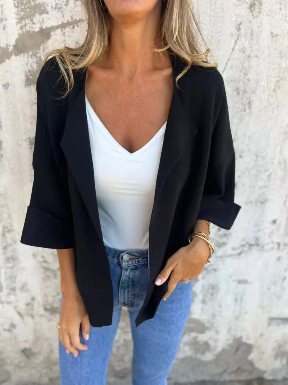 Full Size Open Front 3/4 Sleeve Cardigan Plus Size