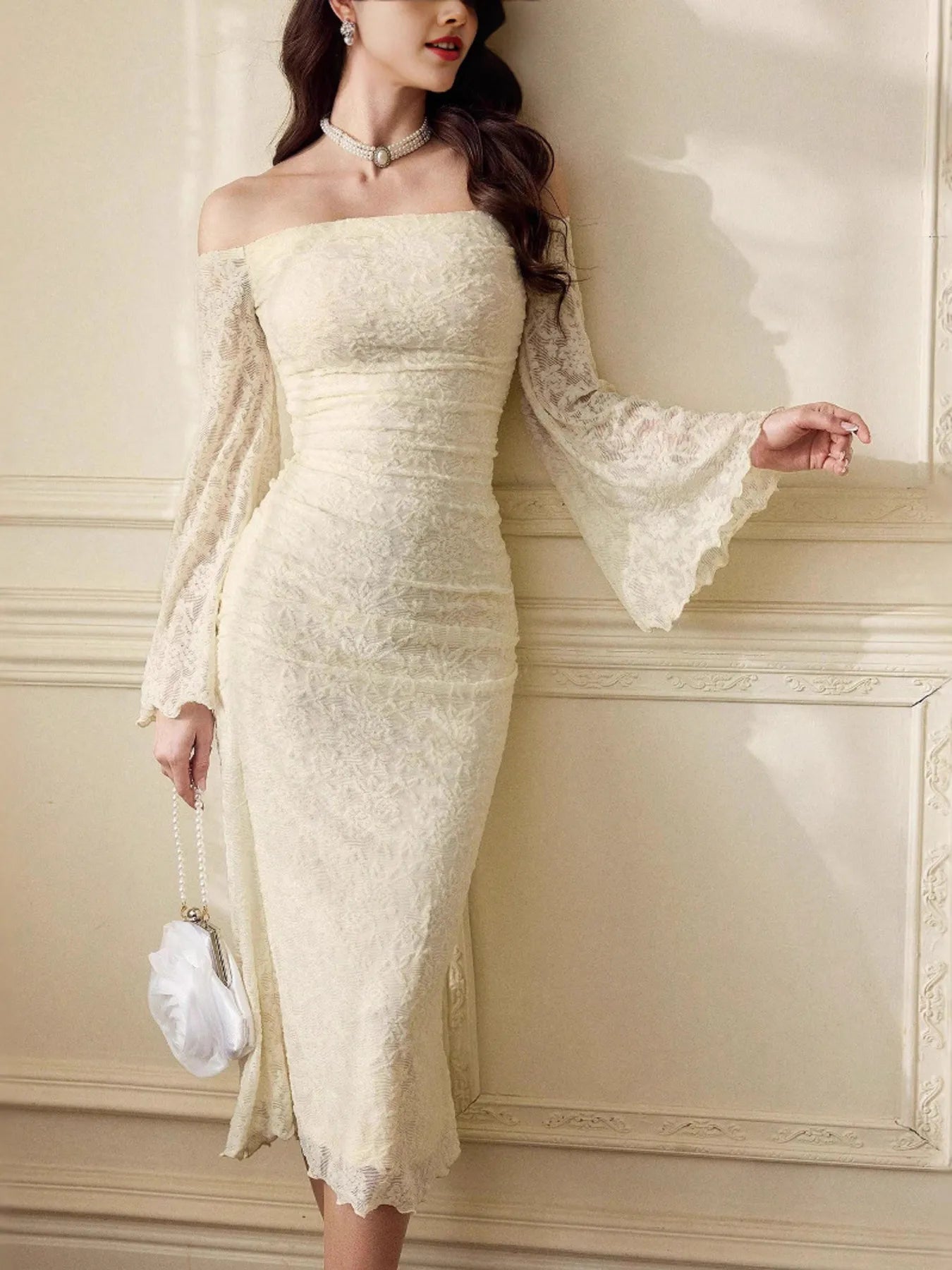 Off-Shoulder Flare Sleeve Dress